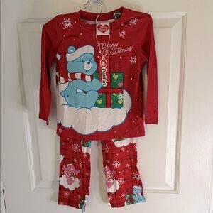 New Festive Care Bears Red & Blue Christmas, Holiday Kids Pajama Set